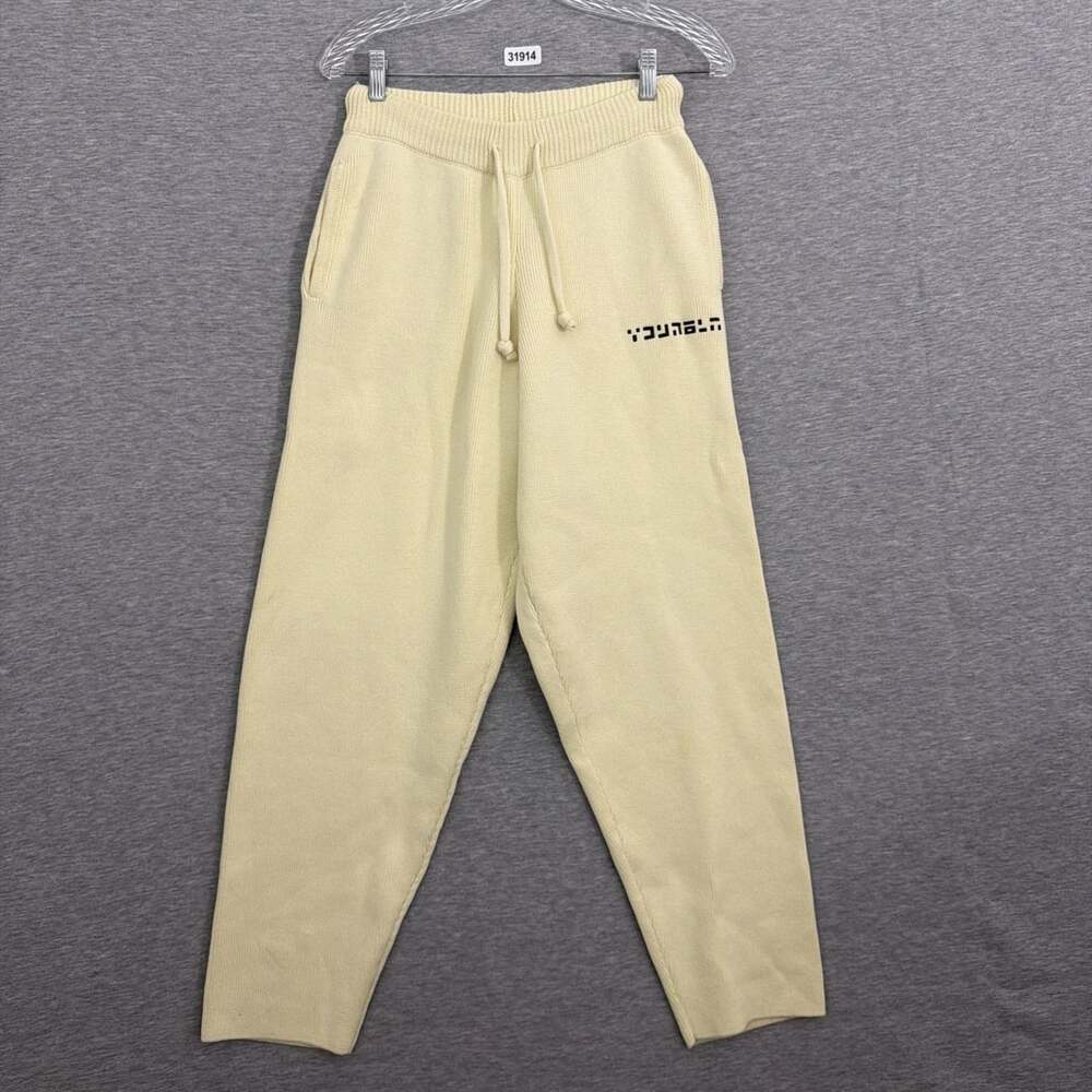 YOUNGLA Mens Medium Cream Knit Drawstring Heavyweight Sweatpants YLA2010
